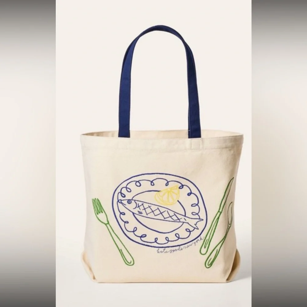 NWT Fish Embroidered canvas tote bag Kate Spade New York X Target Natural - Picture 1 of 3